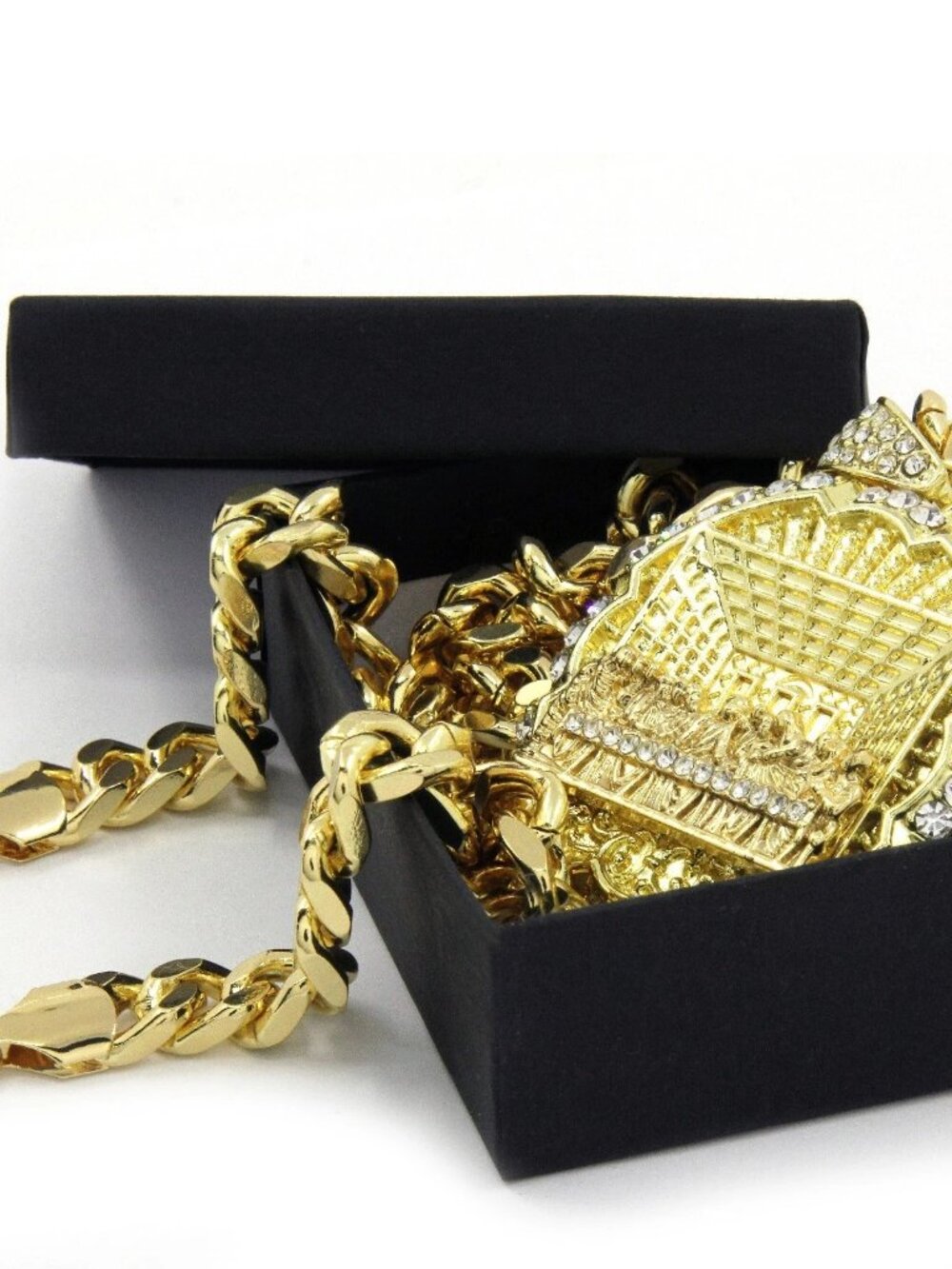 14K Plated Iced Out Last Supper Medallion & Cuban Chain